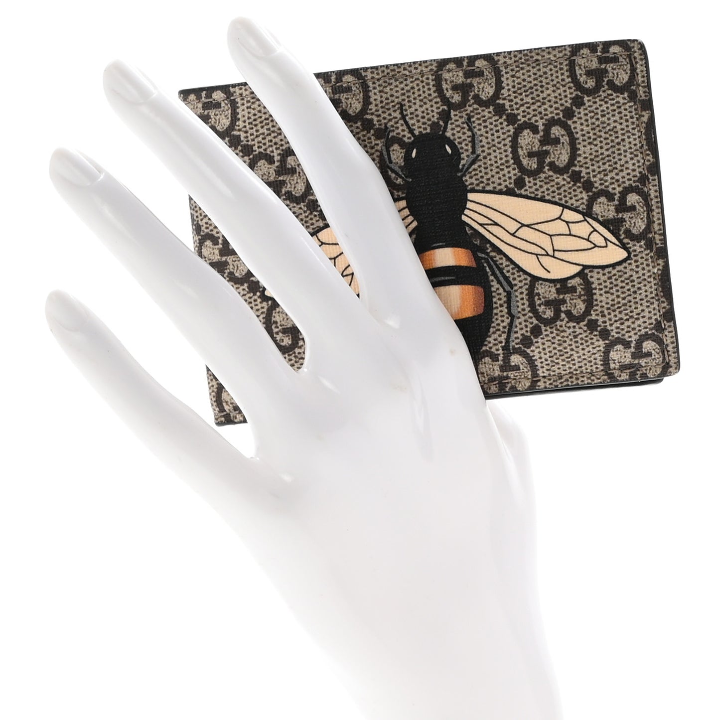 GG Supreme Monogram Bee Bi-Fold Wallet Beige