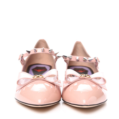 Gucci Patent Crystal GG Bow Sadie Spike Low Heel Ballerina Loafers 42 Perfect Pink 2 of 9