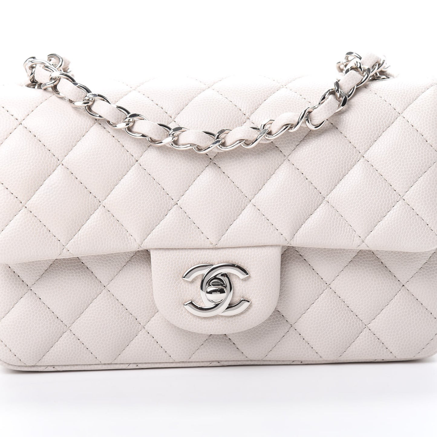 Caviar Quilted Mini Rectangular Flap Ivory