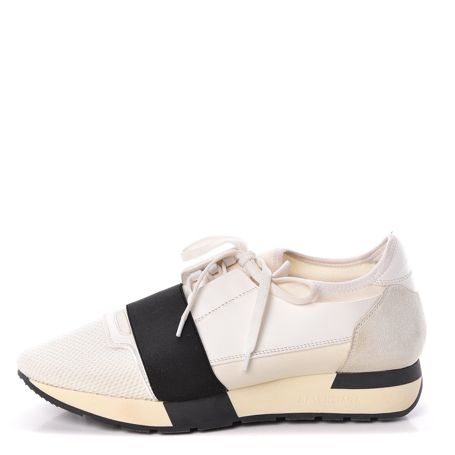 Balenciaga Calfskin Neoprene Mesh Suede Womens Race Runner Sneakers 40 White Black 1 of 7