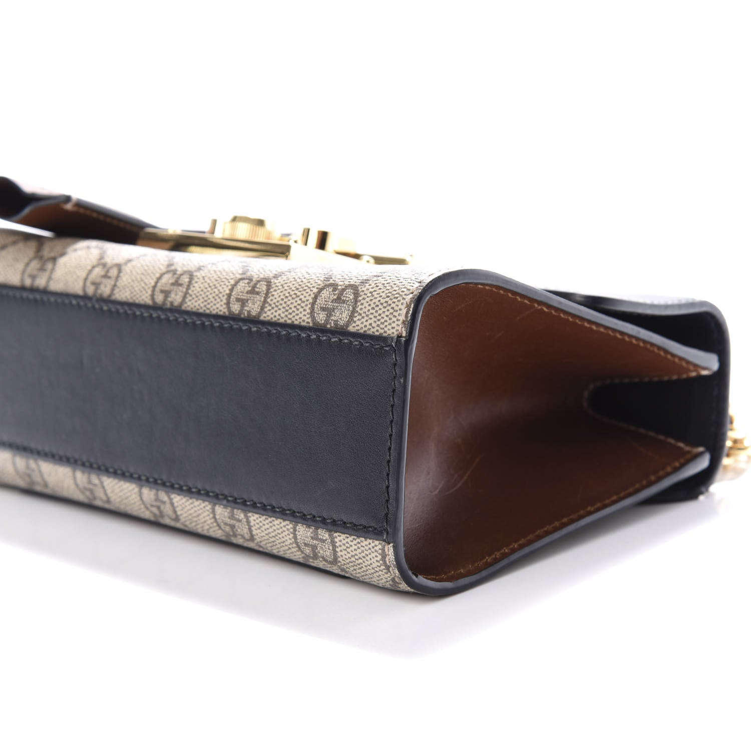Gucci GG Supreme Monogram Calfskin Small Padlock Shoulder Bag Beige Black Cuir 8 of 9