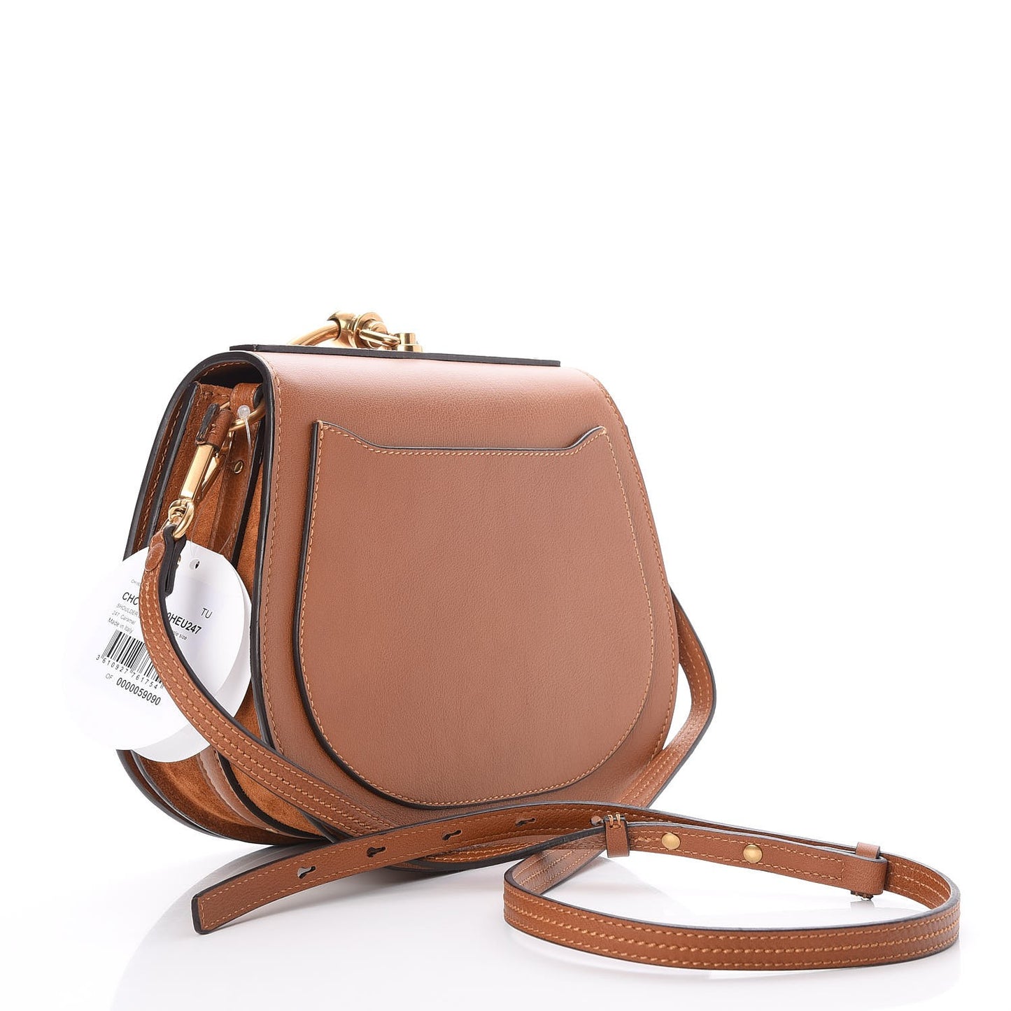 Calfskin Suede Medium Nile Bracelet Bag Caramel