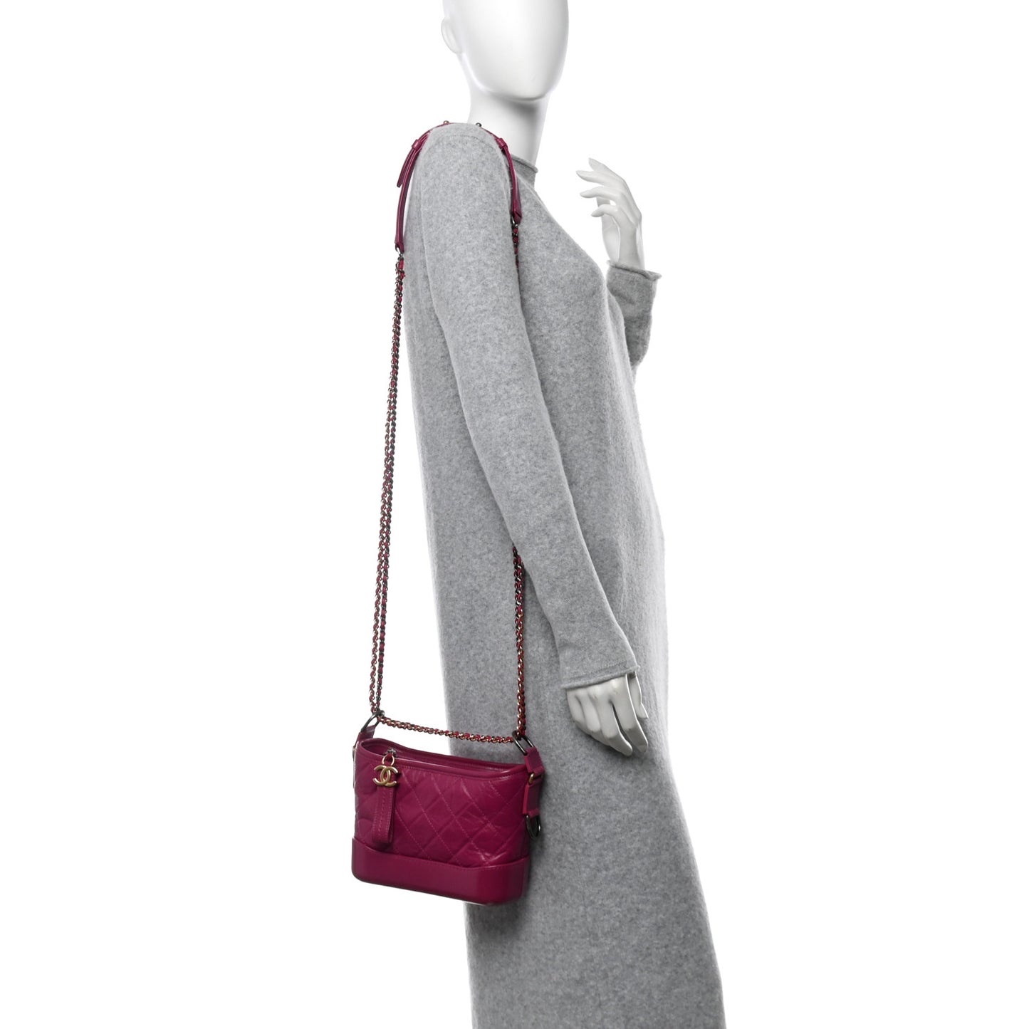 Aged Calfskin Quilted Small Gabrielle Hobo Fuchsia