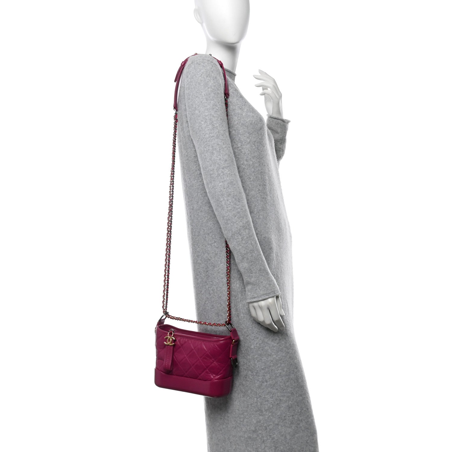 Chanel Aged Calfskin Quilted Small Gabrielle Hobo Fuchsia 2 of 10