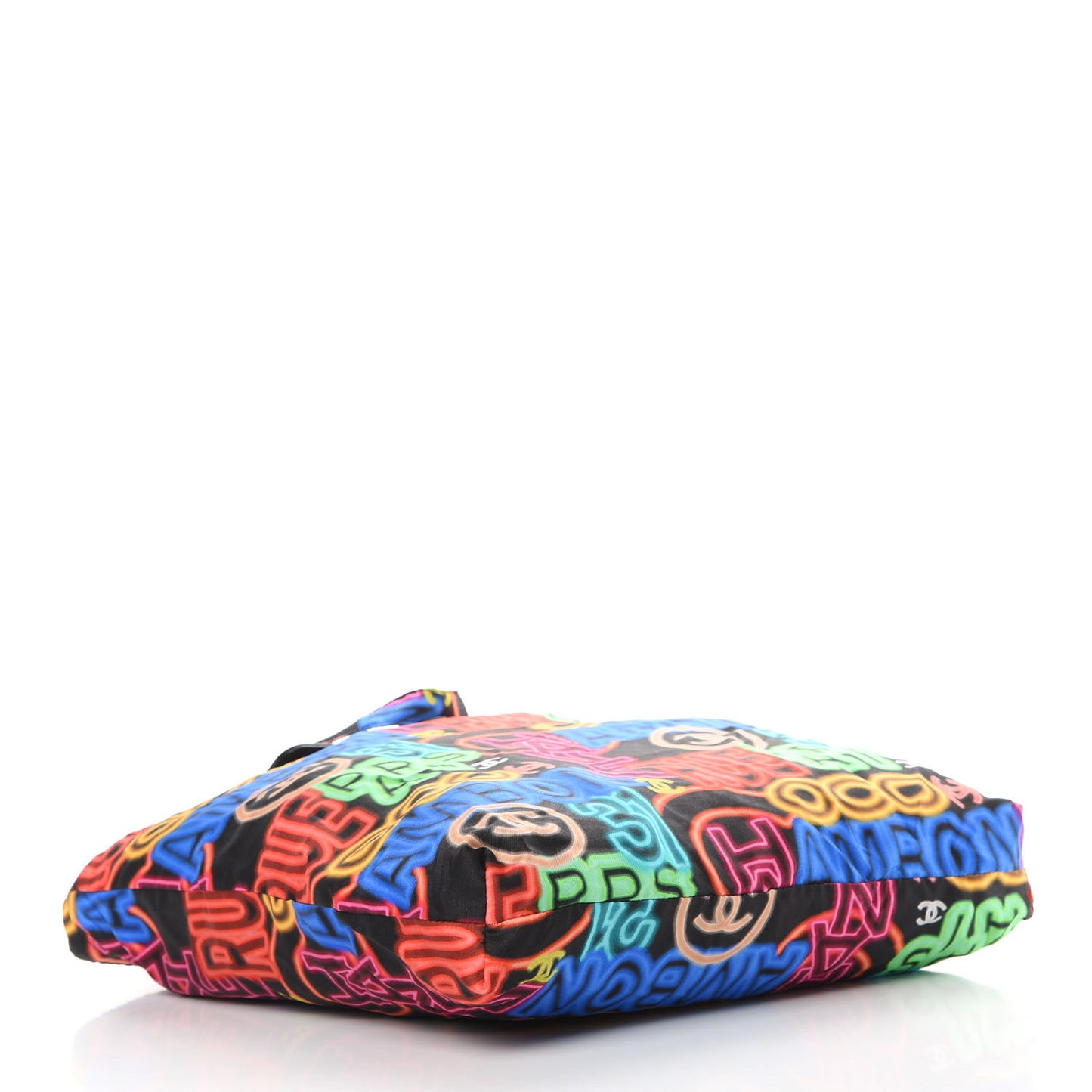 Caviar Fabric Graffiti Foldable Tote Bag With Chain Black Multicolor