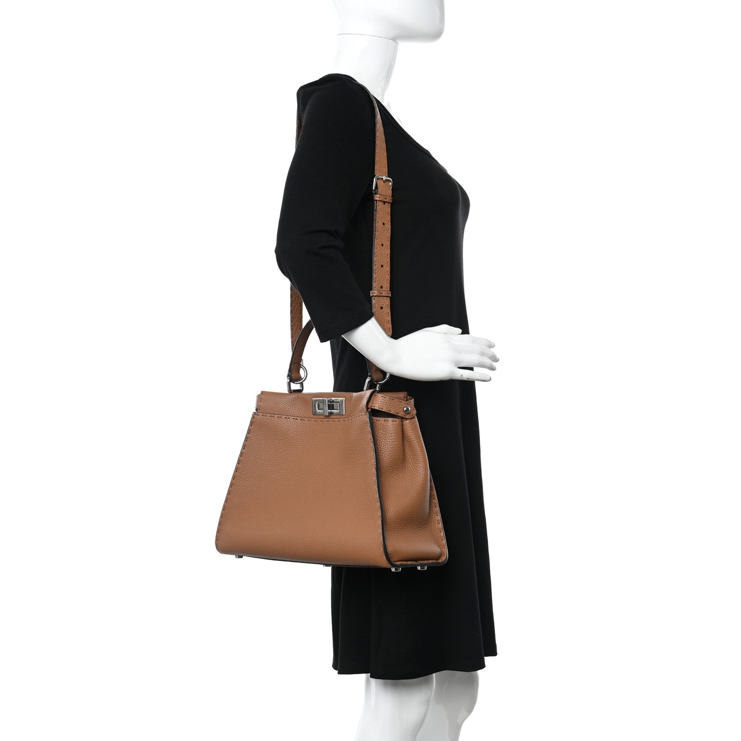 Fendi Cuoio Romano Selleria Bi-Color Medium Peekaboo Iconic Satchel Mou Deserto 2 of 11