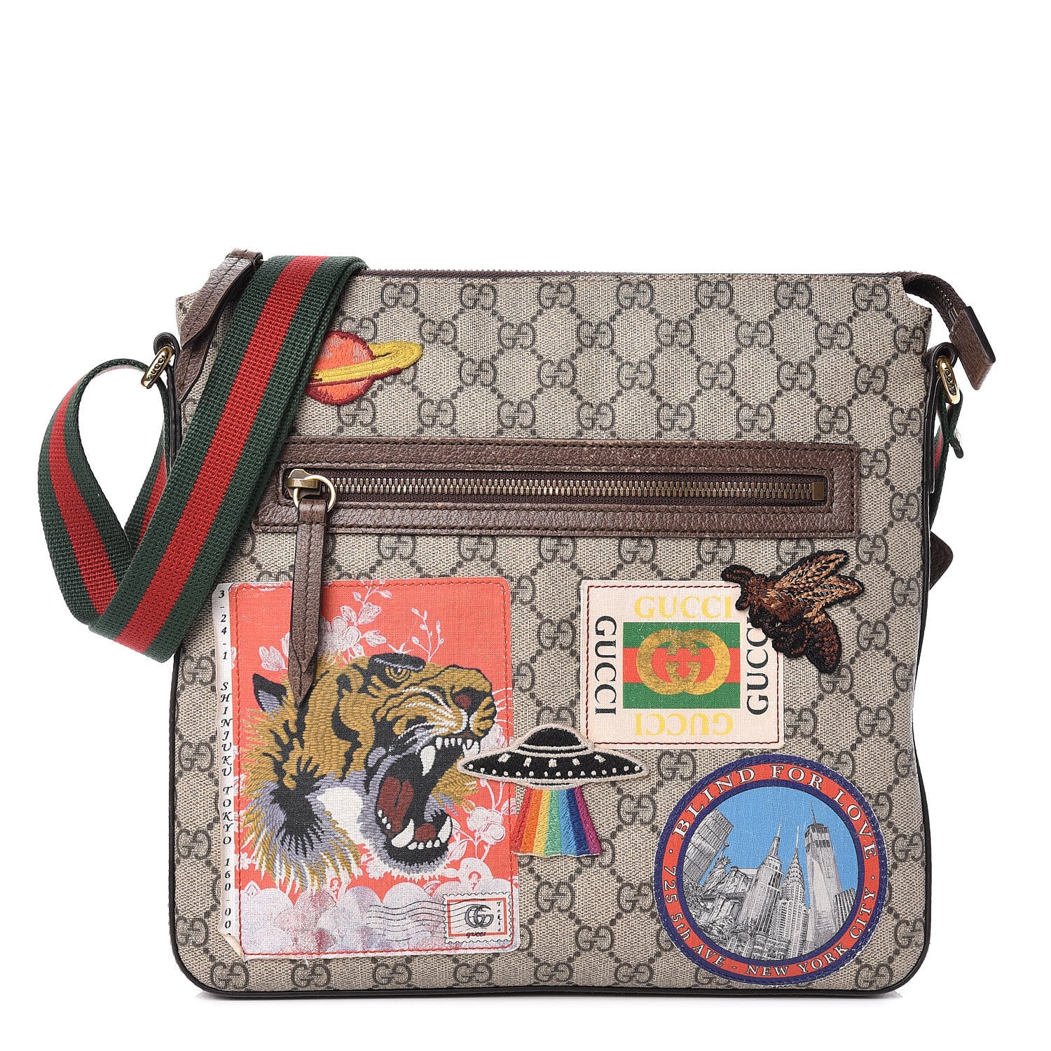 Gucci Soft GG Supreme Monogram Courrier Web Medium Flat Messenger Bag Beige New Acero Multicolor 1 of 18