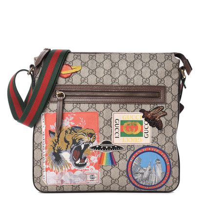 Gucci Soft GG Supreme Monogram Courrier Web Medium Flat Messenger Bag Beige New Acero Multicolor 1 of 18