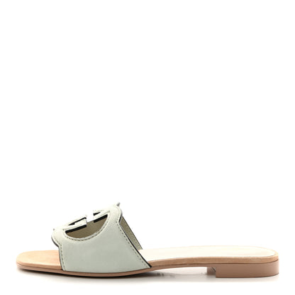 Gucci Kid Scamosciato Interlocking G Cut Out Slide Sandals 38.5 Pale Green 1 of 8