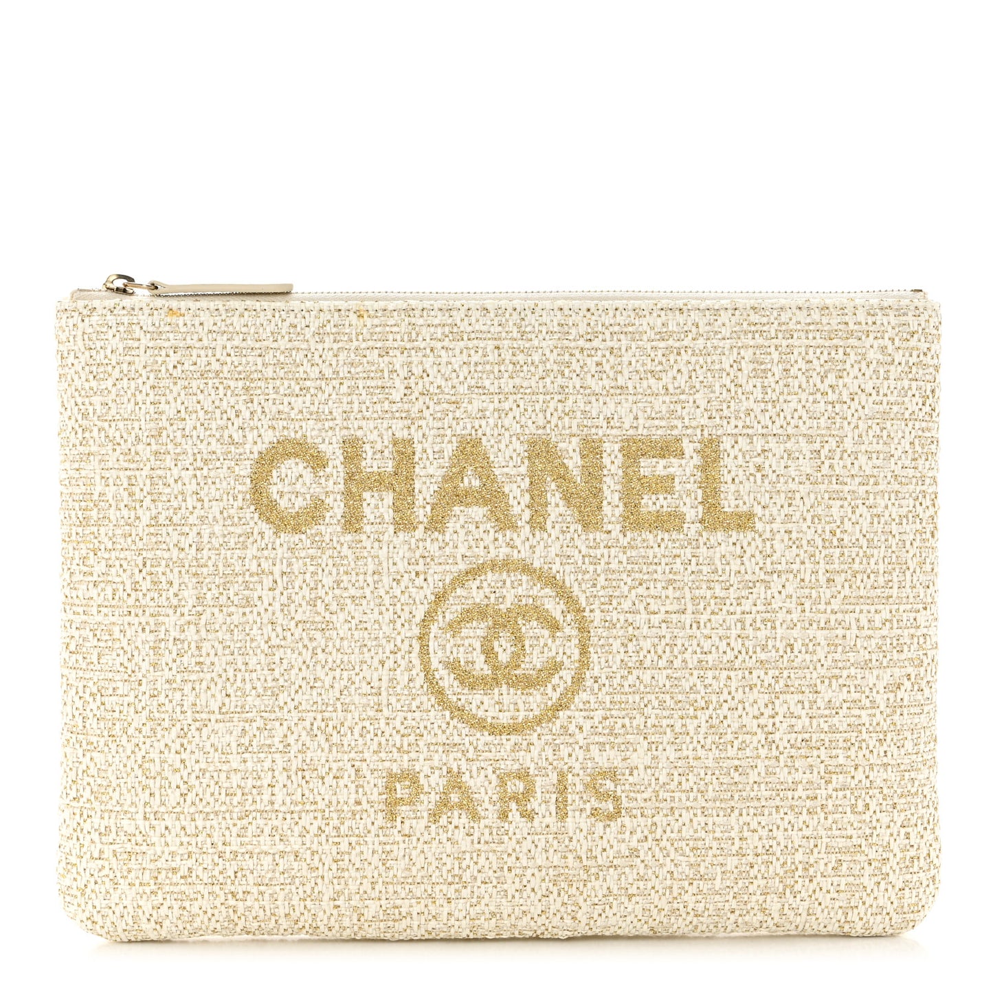 Woven Straw Raffia Medium Deauville Cosmetic Pouch Ivory