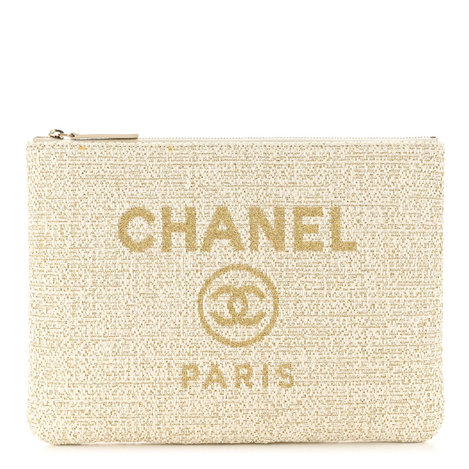 Chanel Woven Straw Raffia Medium Deauville Cosmetic Pouch Ivory 1 of 8