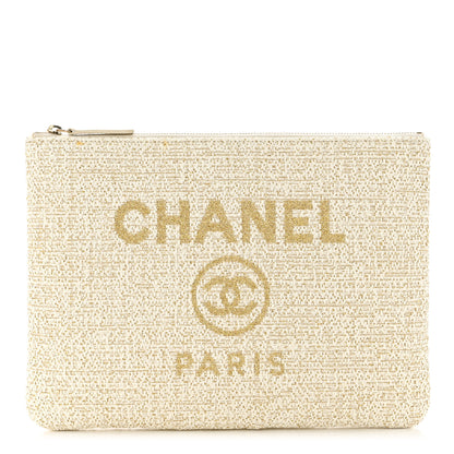 Chanel Woven Straw Raffia Medium Deauville Cosmetic Pouch Ivory 1 of 8
