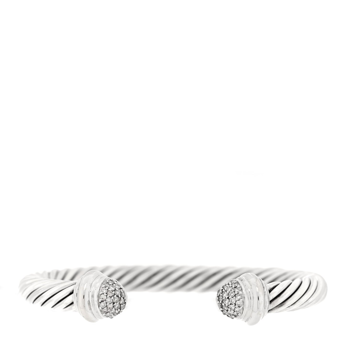 Sterling Silver 18K White Gold Pave Diamond 7mm Cable Classics Bracelet
