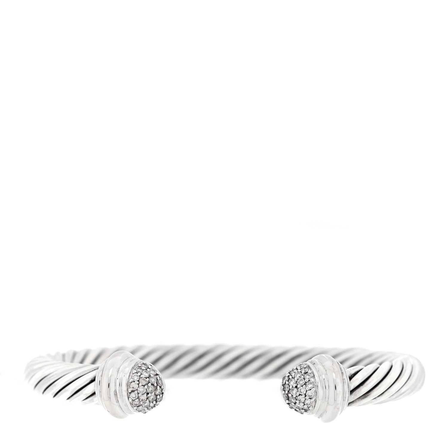 David Yurman Sterling Silver 18K White Gold Pave Diamond 7mm Cable Classics Bracelet 1 of 3