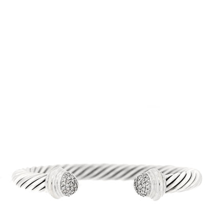 David Yurman Sterling Silver 18K White Gold Pave Diamond 7mm Cable Classics Bracelet 1 of 3