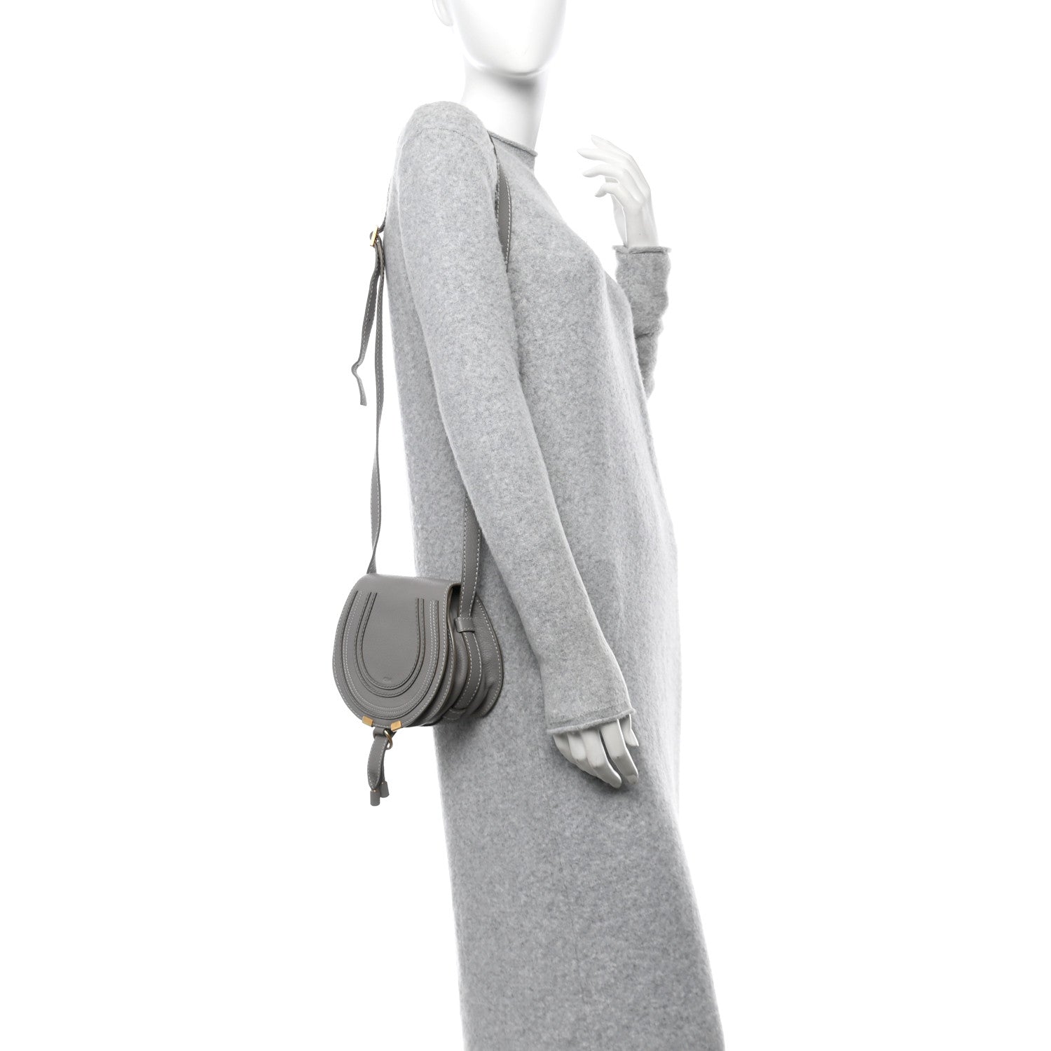 Chloe Calfskin Mini Marcie Round Crossbody Bag Cashmere Grey 3 of 12