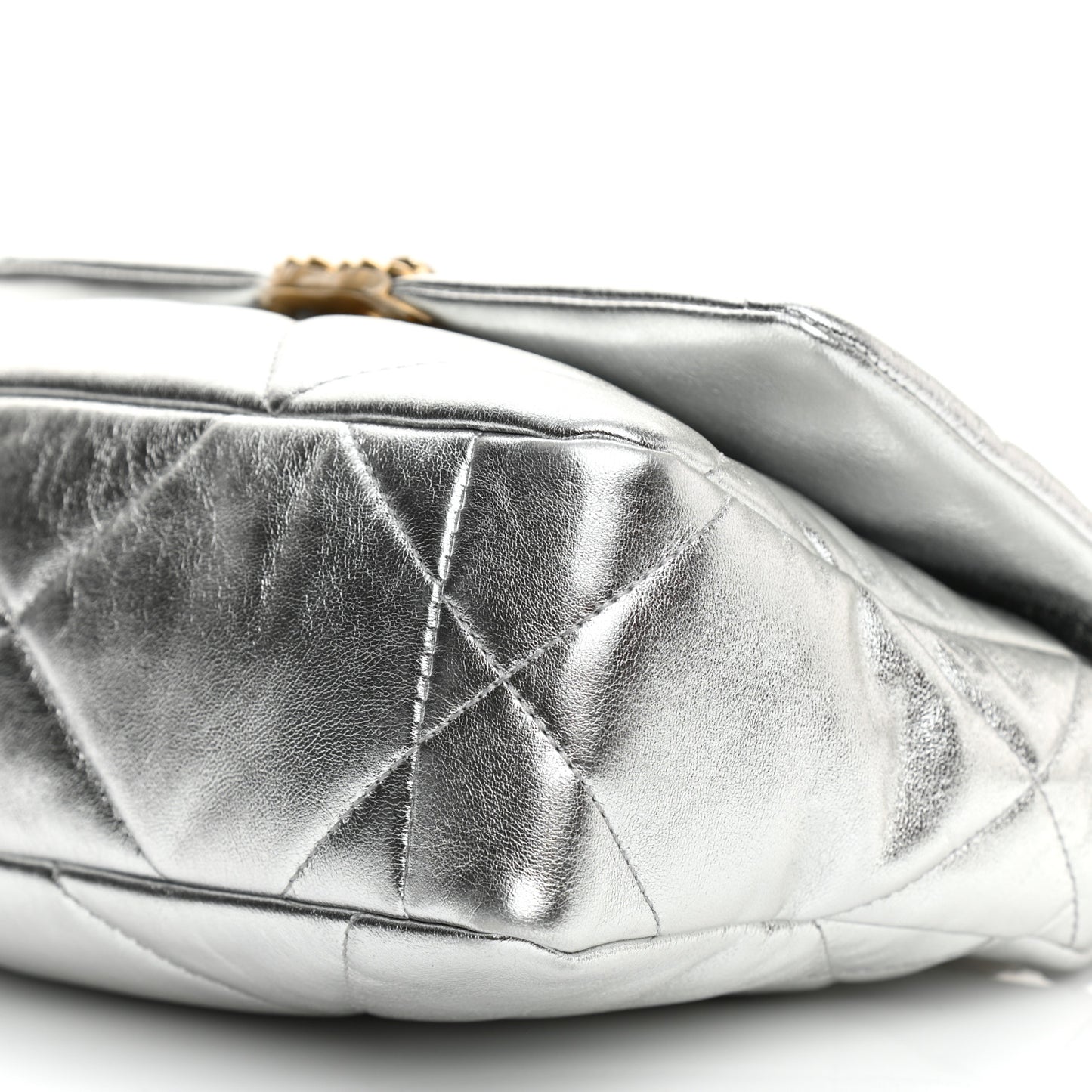 Metallic Lambskin Quilted Medium Chanel 19 Flap Silver