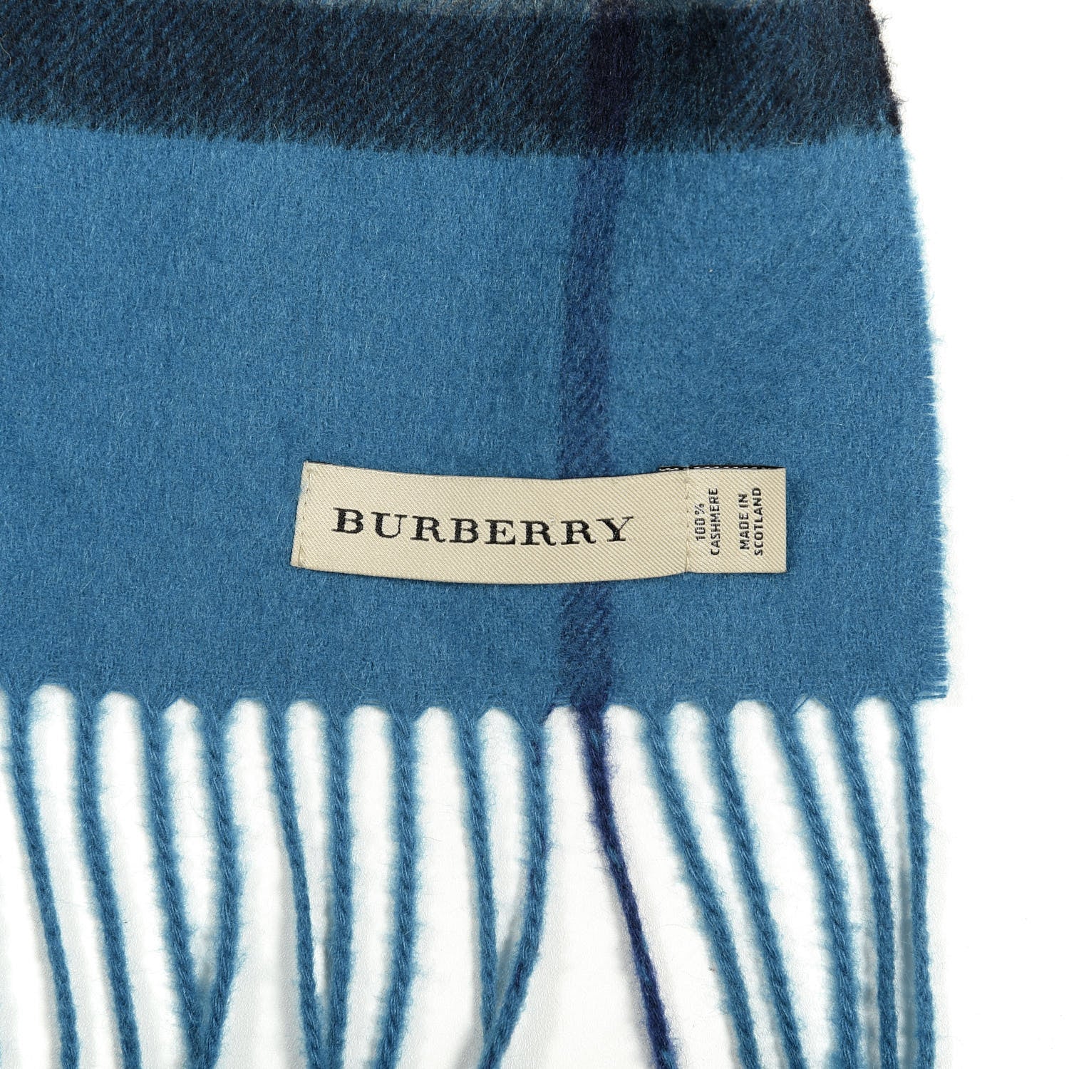 Burberry Cashmere Giant Check Fringe Scarf Bright Cornflower Blue 3 of 4