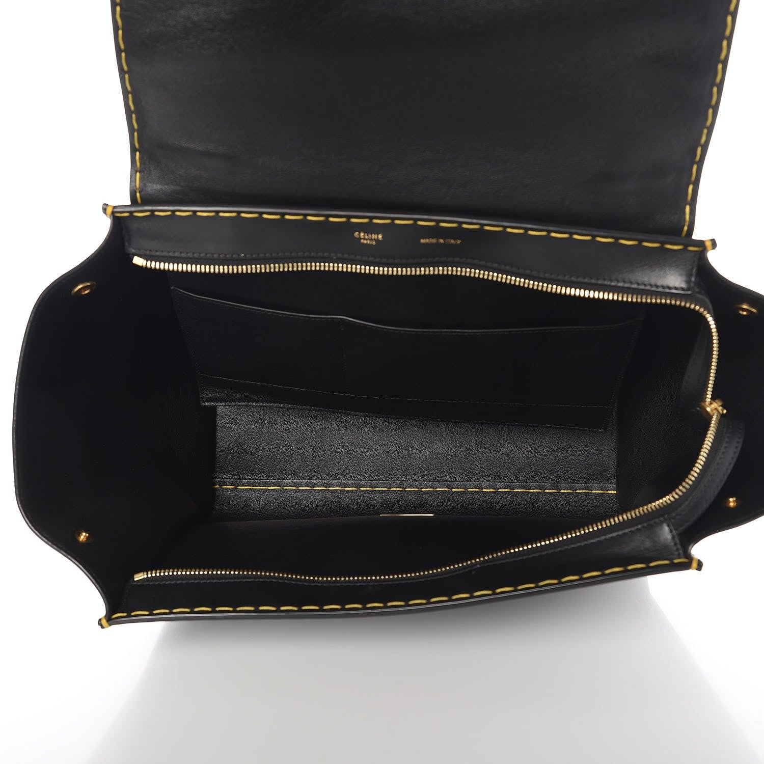 Celine Smooth Calfskin Yellow Stitching Medium Trapeze Black 6 of 10