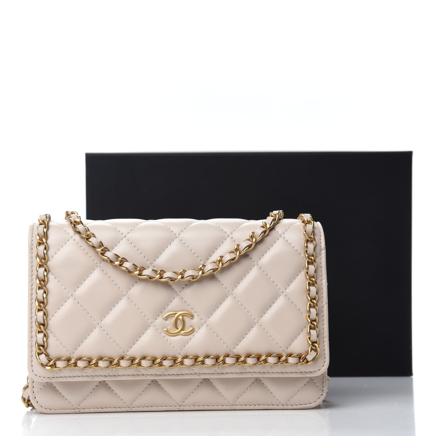 Chanel Lambskin Quilted Chain Around Wallet On Chain WOC Beige 13 of 13