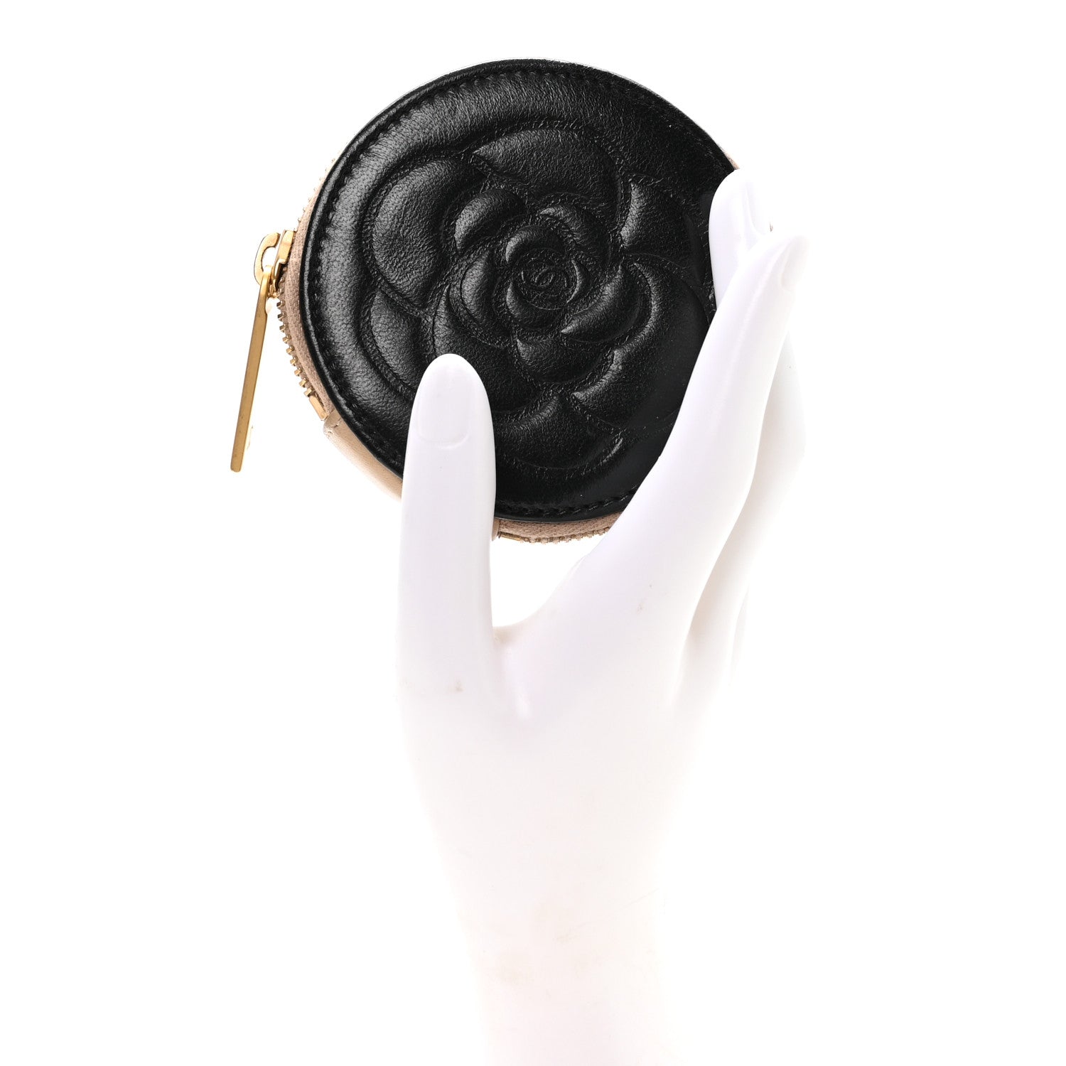 Chanel Lambskin Round Camellia CC Coin Purse Black 2 of 7