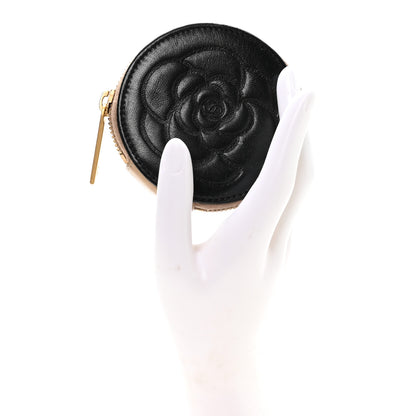 Chanel Lambskin Round Camellia CC Coin Purse Black 2 of 7