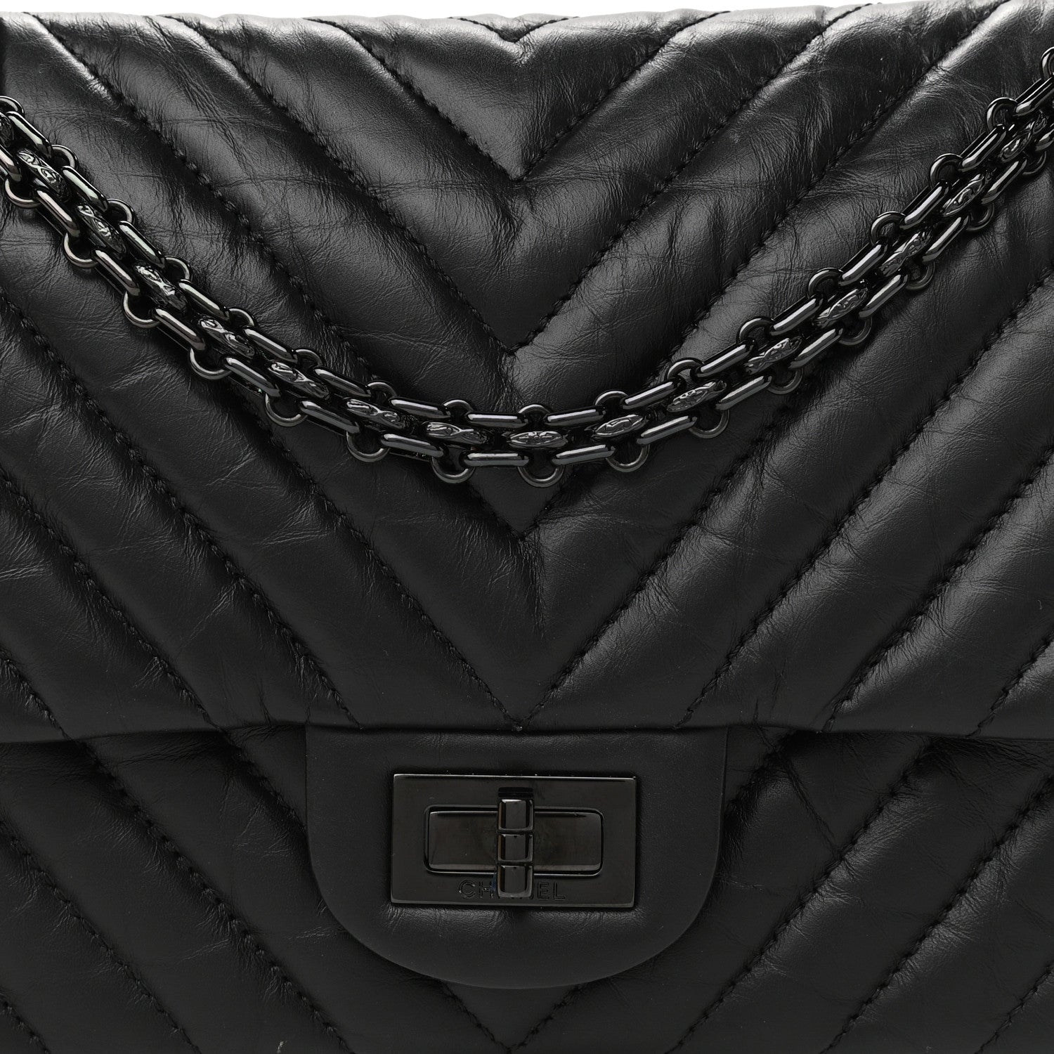 Chanel Aged Calfskin Chevron Quilted 2.55 Reissue 225 Flap So Black 8 of 11