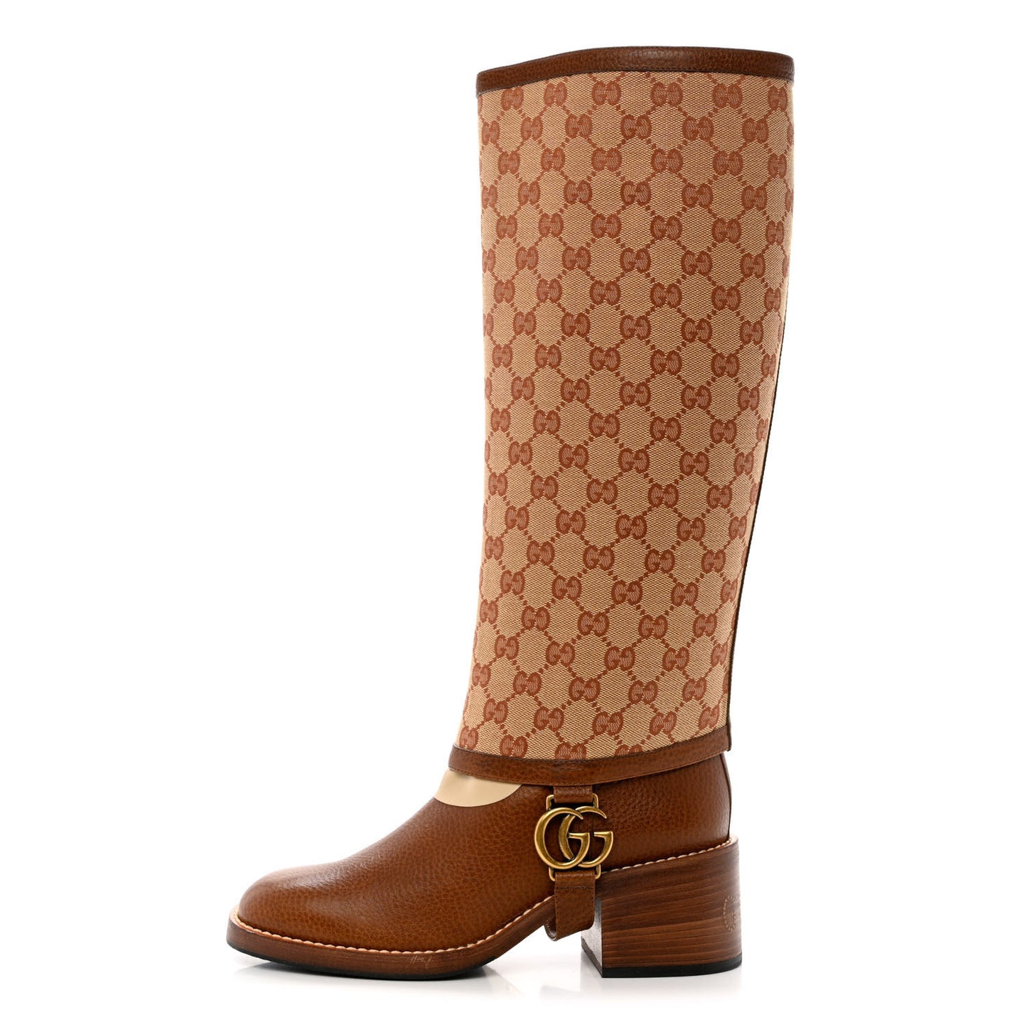 GG Monogram Calfskin Lola Tall Boots 38 Beige Ruggine Cuir
