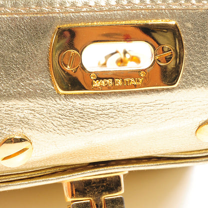 FASHIONPHILE SALVATOREFERRAGAMOMetallicLeatherGanciniEveningBagGold 6 of 8