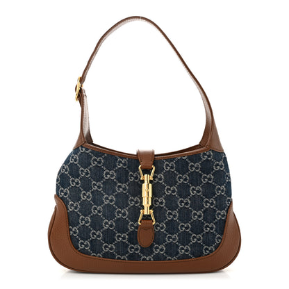 Gucci New Denim GG Monogram Calfskin Small Jackie 1961 Hobo Blue Tea Cuir 1 of 10