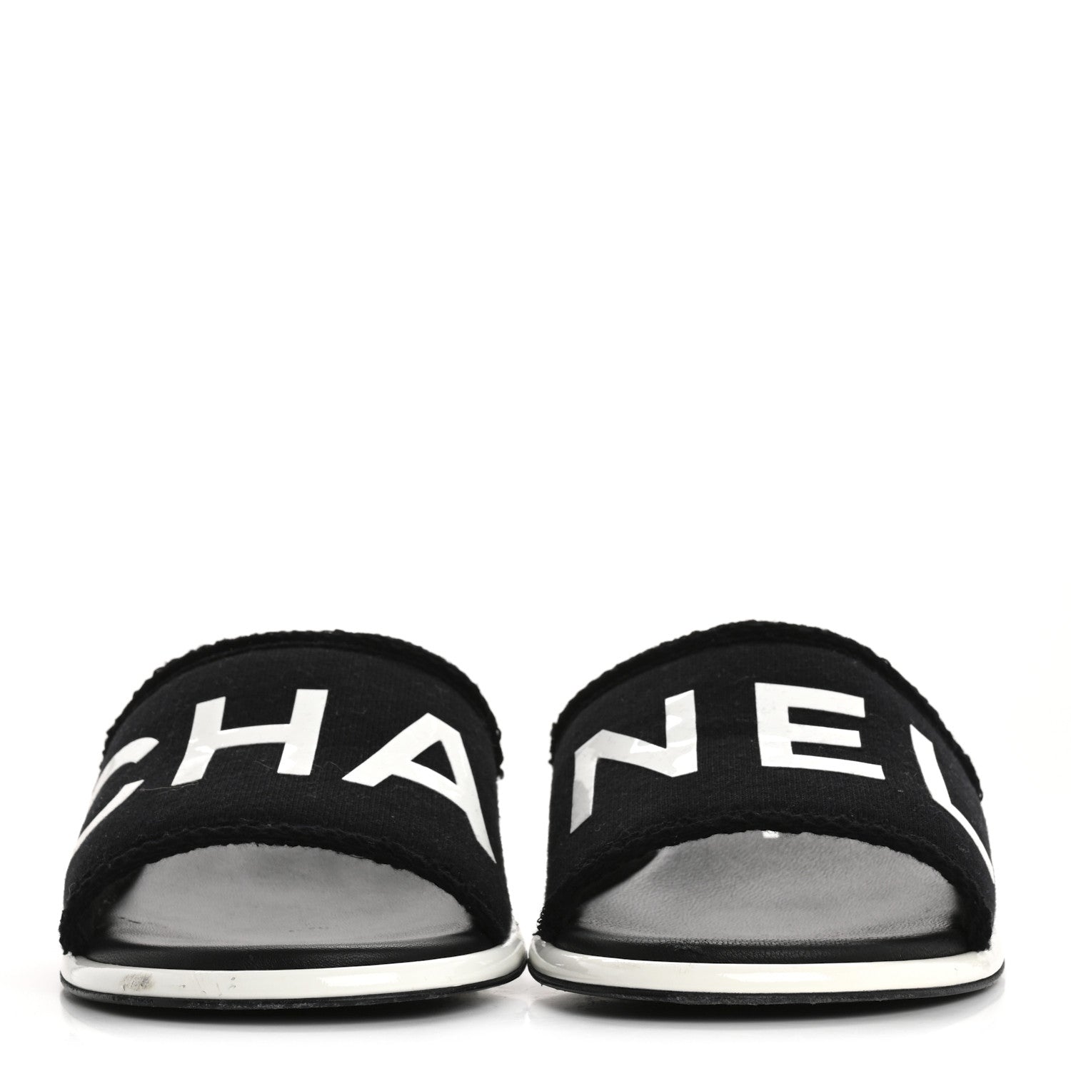 Chanel Cotton Logo Mule Sandals 39.5 Black White 3 of 15