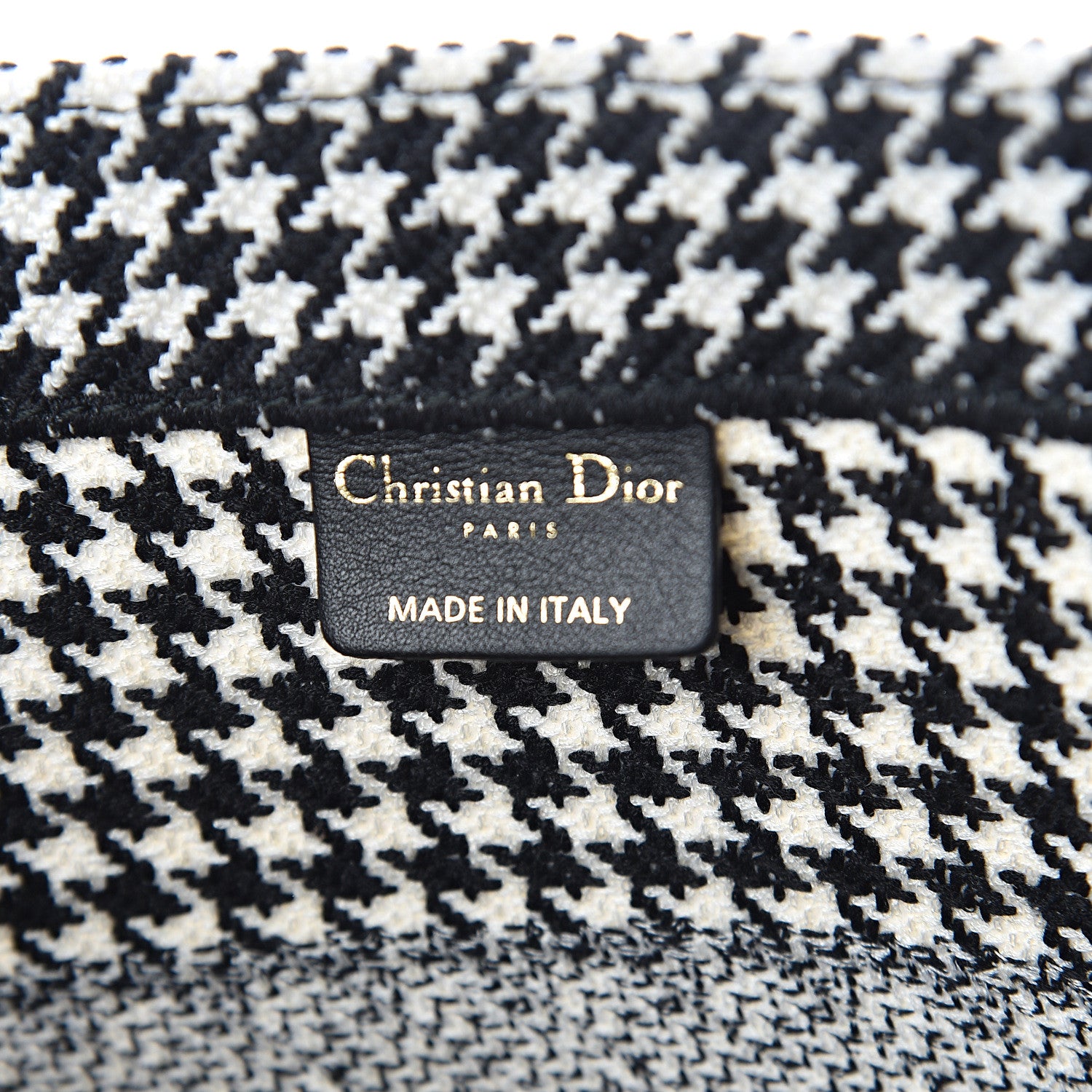 Christian Dior Canvas Houndstooth Embroidered Medium Book Tote Black White 5 of 8