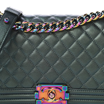 Chanel Iridescent Goatskin Quilted Medium Boy Flap Green 10 of 10