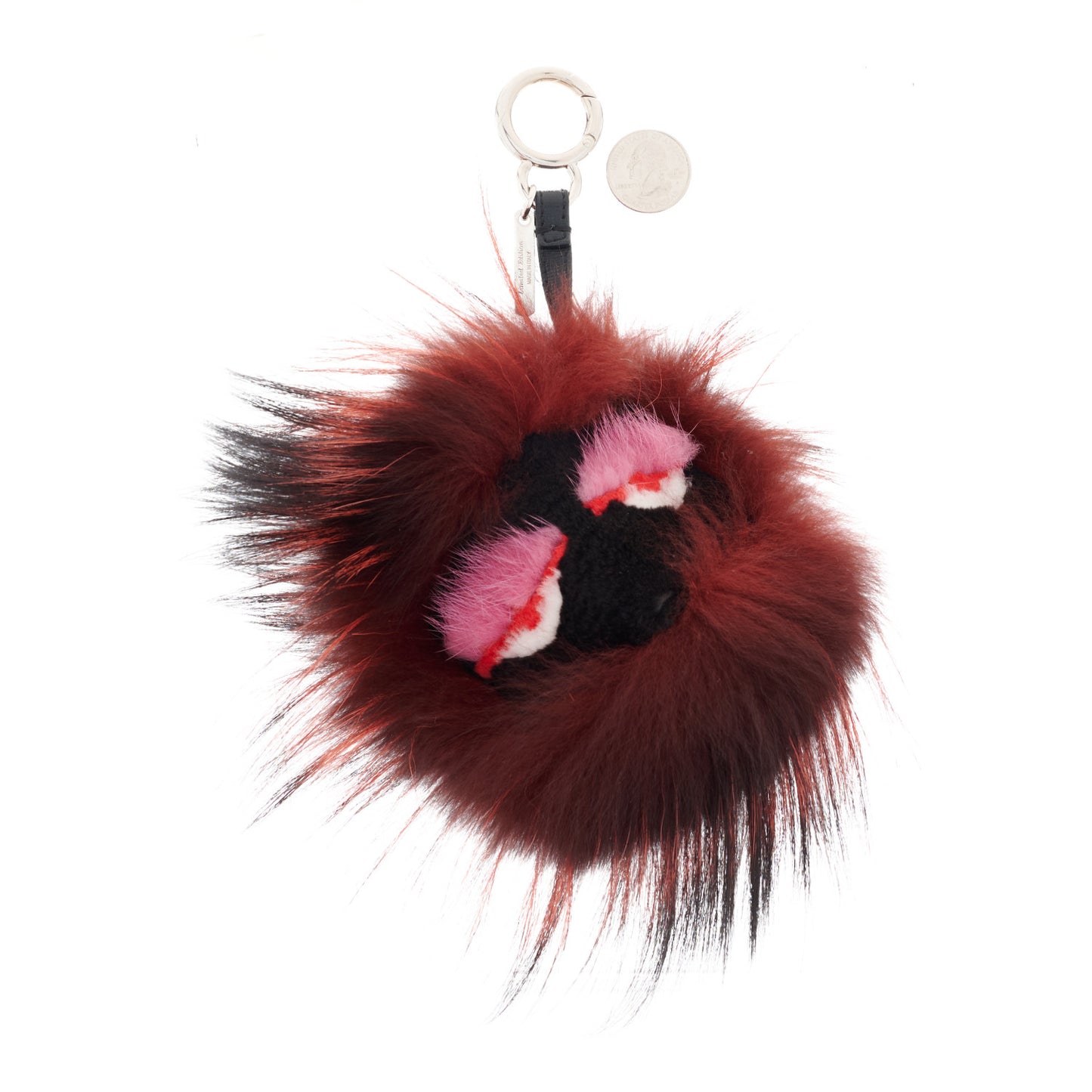 Fox Mink Rabbit Fur Kooky Monster Bag Bug Charm Red Pink