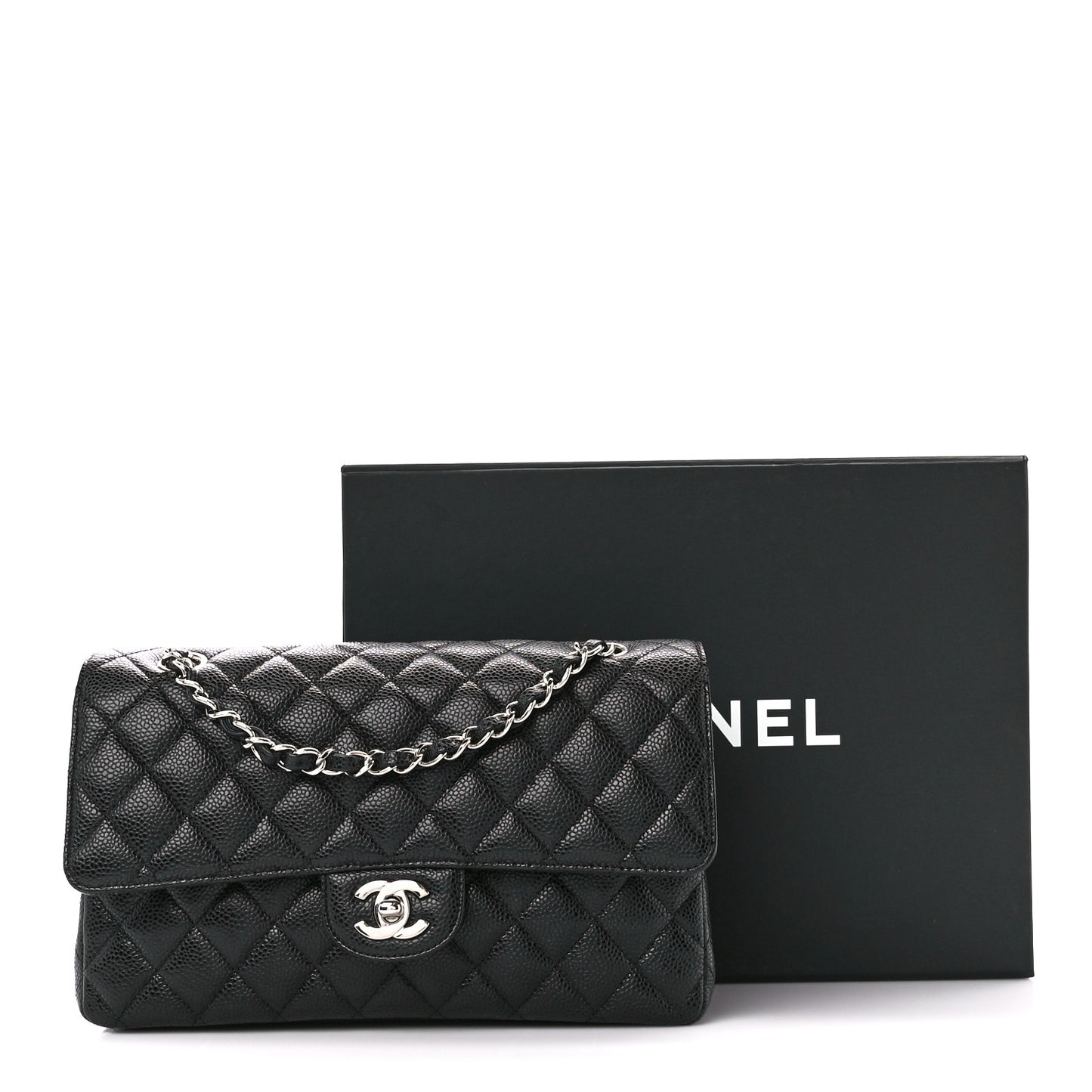 Caviar Quilted Medium Double Flap Black