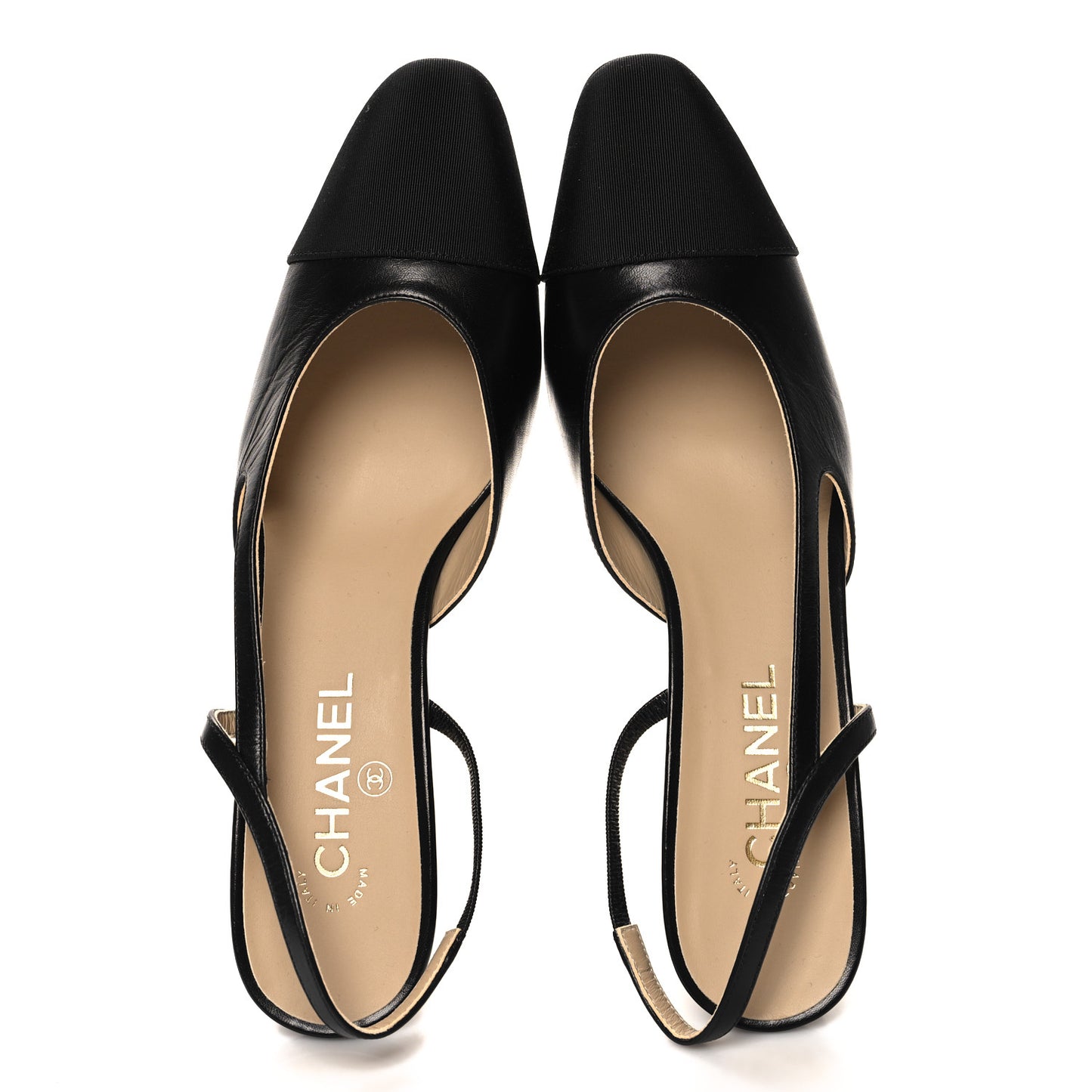 Goatskin Grosgrain Cap Toe CC Slingback Pumps 41 Black