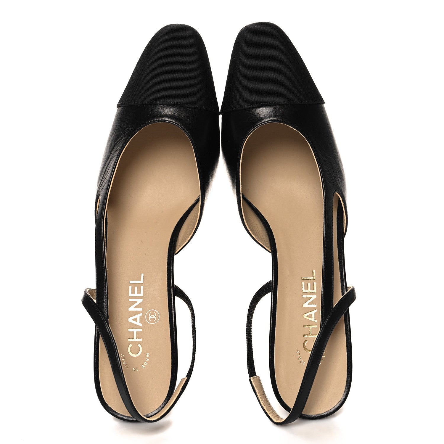 Chanel Goatskin Grosgrain Cap Toe CC Slingback Pumps 41 Black 2 of 9