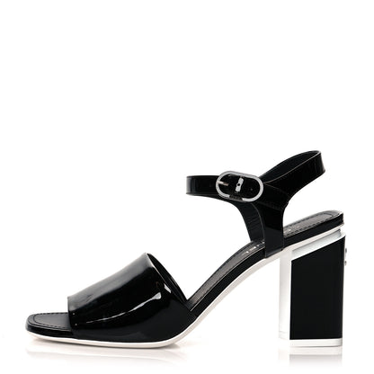 Chanel Patent Calfskin Sandal 38.5 Black White 1 of 9