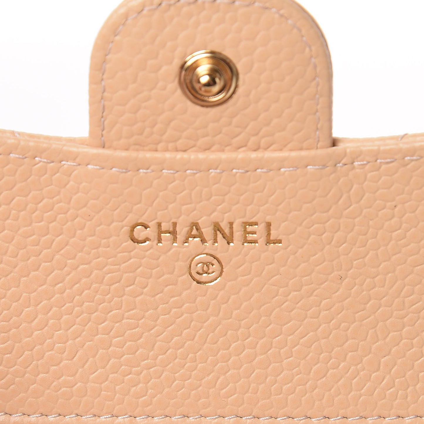 Caviar Quilted Compact Flap Wallet Beige
