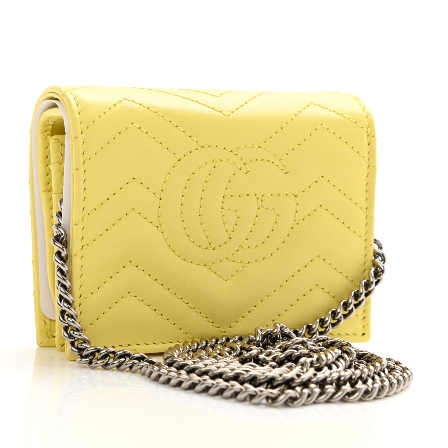 Calfskin Matelasse GG Marmont Mini Wallet On Chain Banana