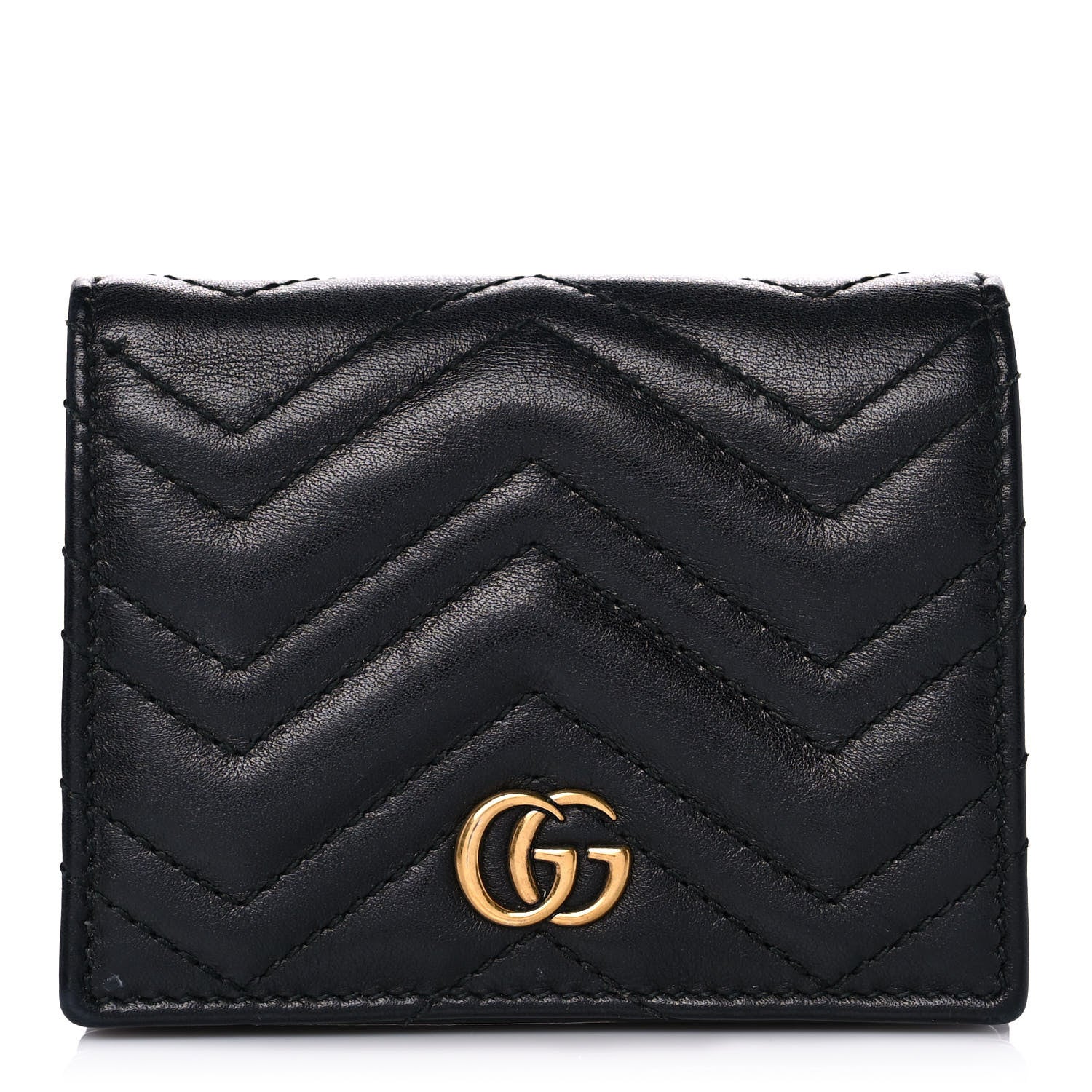 Gucci Calfskin Matelasse GG Marmont Card Case Wallet Black 1 of 13