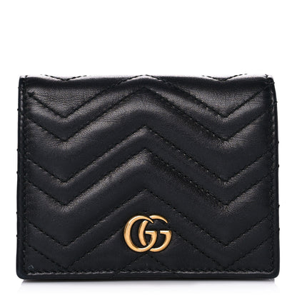 Gucci Calfskin Matelasse GG Marmont Card Case Wallet Black 1 of 13