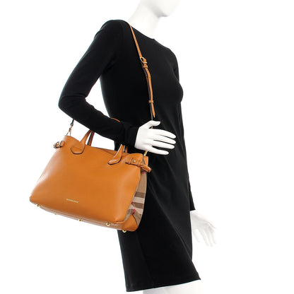 Burberry Grainy Calfskin House Check Medium Banner Tote Cognac 2 of 9