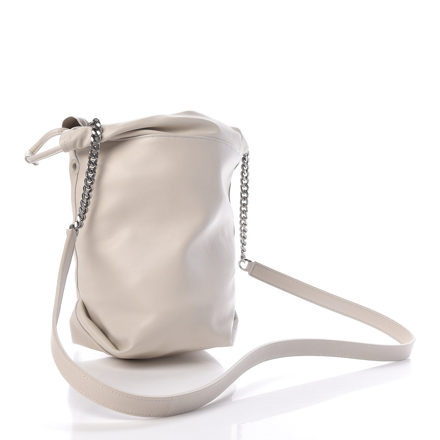 Saint Laurent Lambskin Small Teddy Bucket Bag White 4 of 10