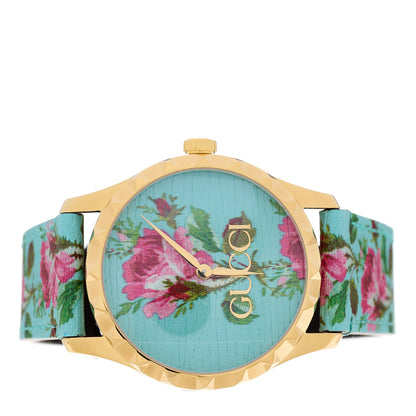 Gucci Stainless Steel Calfskin 38mm G-Timeless Floral Quartz Watch Blue 2 of 5
