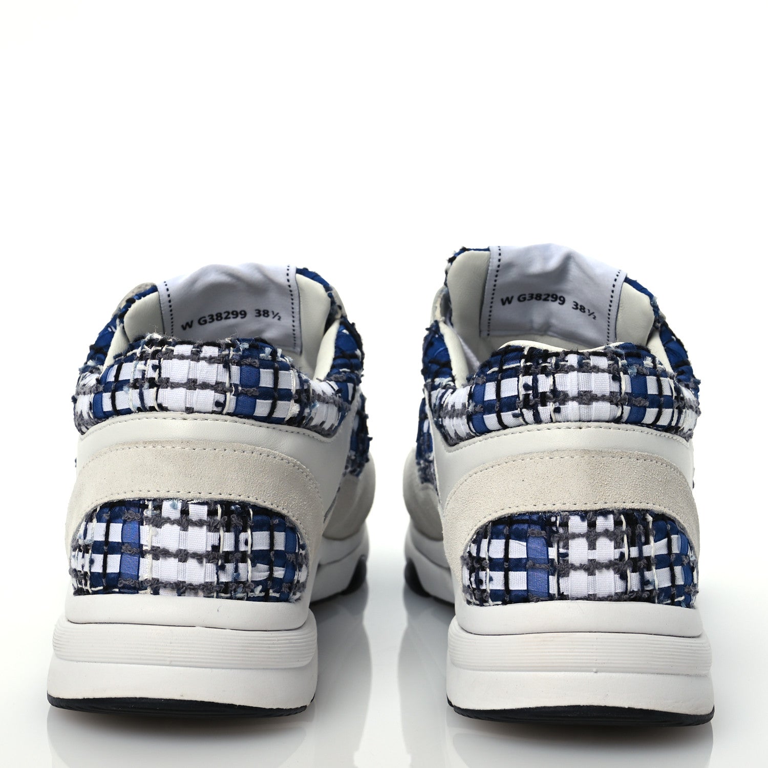 Chanel Tweed Suede Calfskin Womens CC Sneakers 38.5 Dark Blue Black Grey White 5 of 10