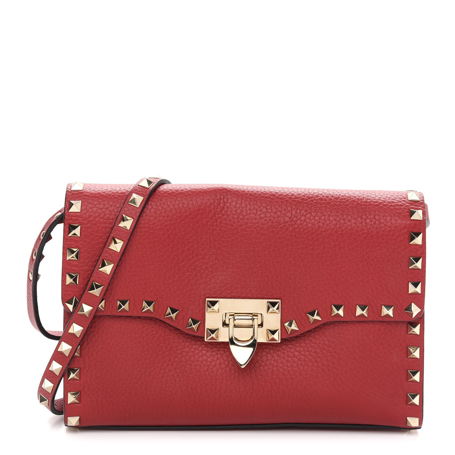 Valentino Garavani Pebbled Calfskin Medium Rockstud Flip Lock Crossbody Bag Red 1 of 9
