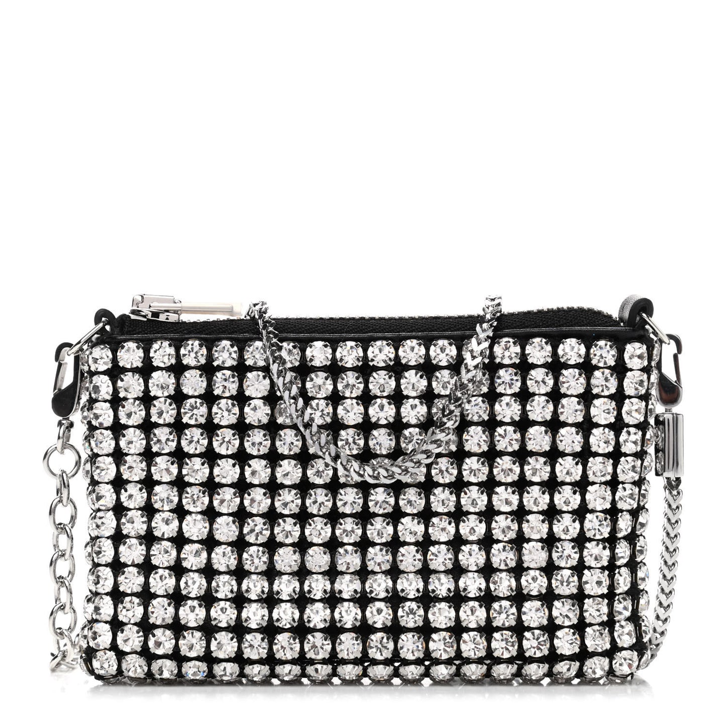 Mesh Crystal Rhinestone Nano Heiress Shoulder Bag Black Silver
