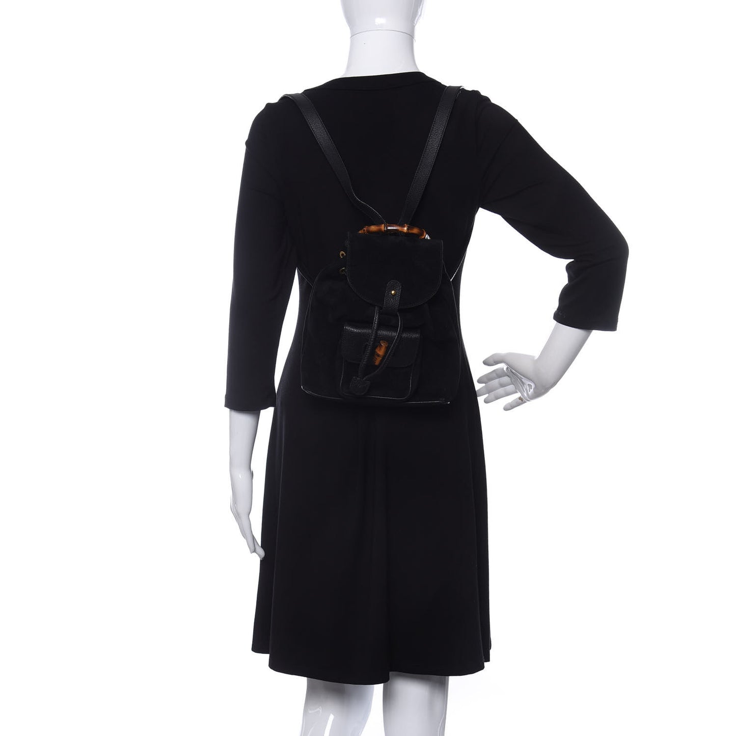 Calfskin Suede Bamboo Backpack Black
