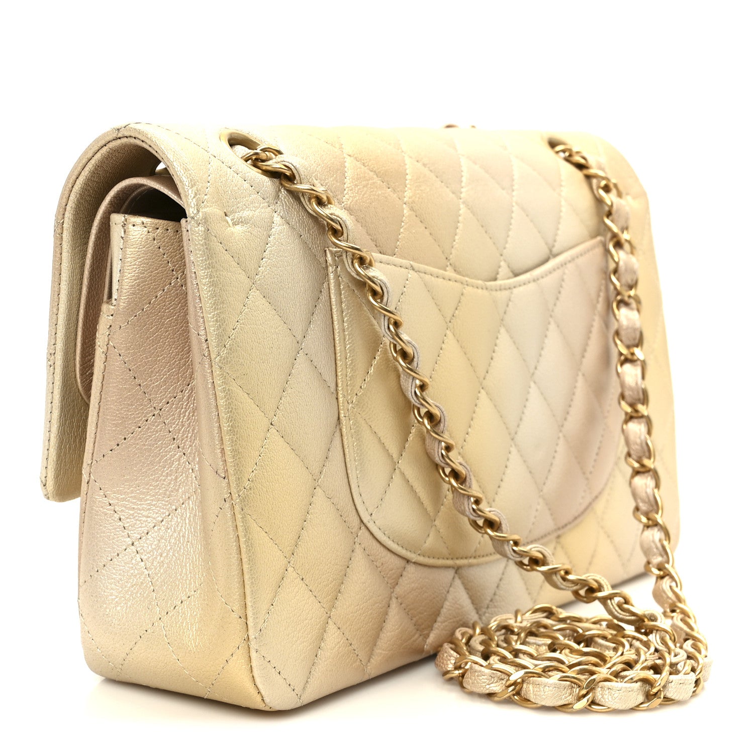 Chanel Metallic Goatskin Quilted Ombre Medium Double Flap Gold 3 of 11